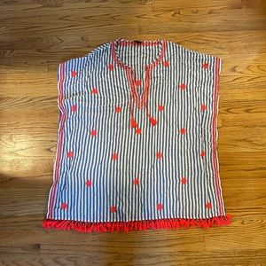 J. Crew Striped Embroidered Tassel Swim Coverup